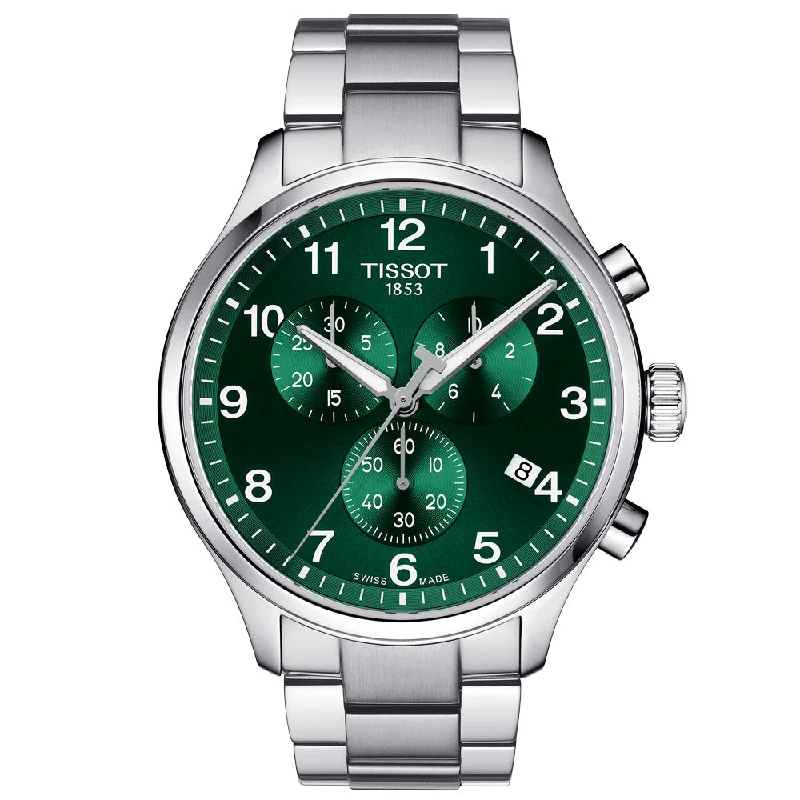 Women's Chronograph Watches with Smart Features-Tissot Chrono XL Classic 45mm Green Dial Quartz Chronograph Gents Watch T1166171109200