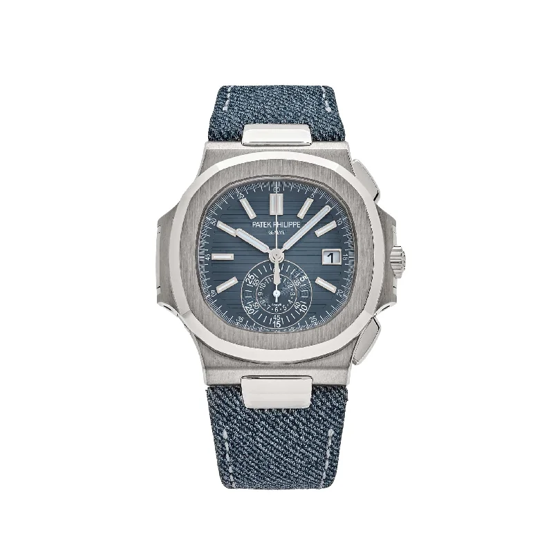 Men's Patek Philippe Watches for Modern Design-Patek Philippe Nautilus 5980/60G-001 Flyback Chronograph White Gold Blue-Gray Dial (2024)