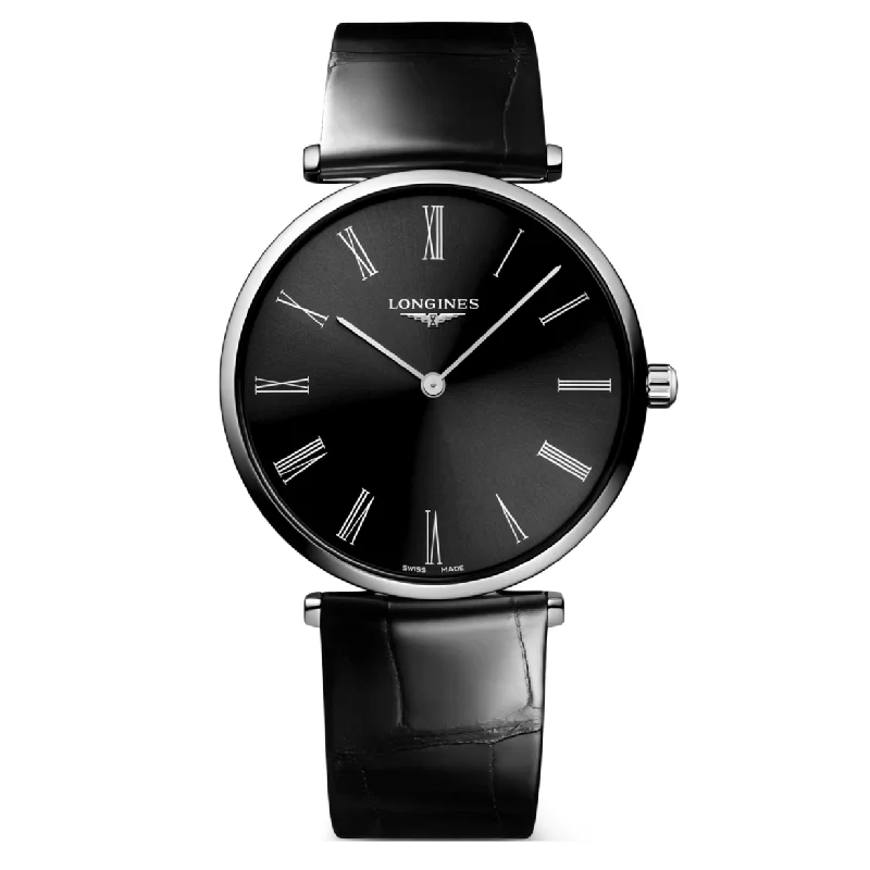 Women's Pilot Watches with Smart Features-Longines La Grande Classique De Longines Sunray Black Dial Unisex 38mm