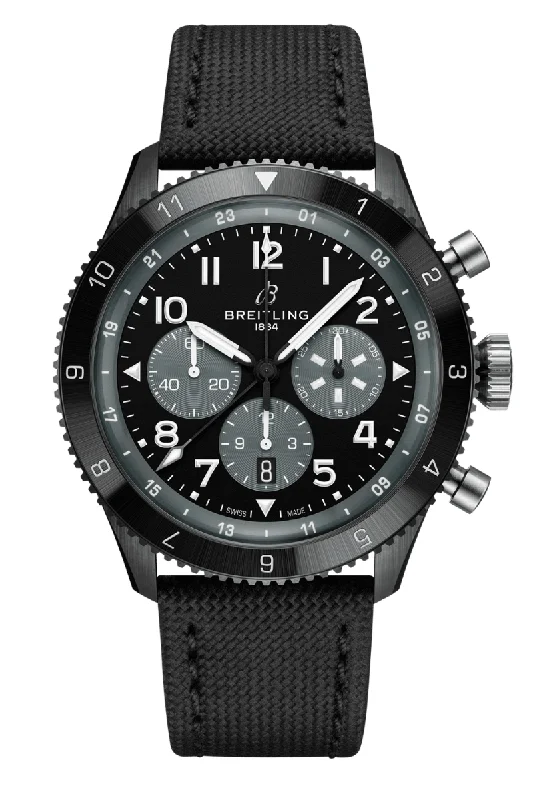 Men's Eco-Drive Style Dress Watches for Energy Efficiency-Breitling Super AVI B04 Chronograph GMT Mosquito Night Fighter SB04451A1B1X1