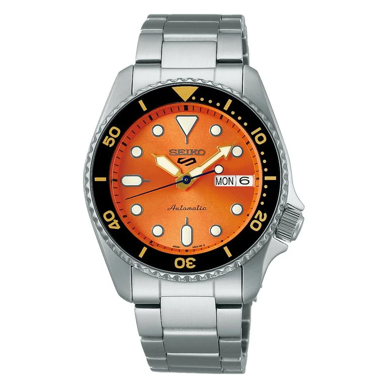 Men's Seiko Medium Size Style Watches-Seiko 5 Sports SKX Midi Orange Watch - SRPK35K1