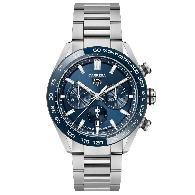 Women's Chronograph Watches for Modern Design-TAG Heuer Carrera 44mm Blue Dial Automatic Chronograph Gents Watch CBN2A1A.BA0643