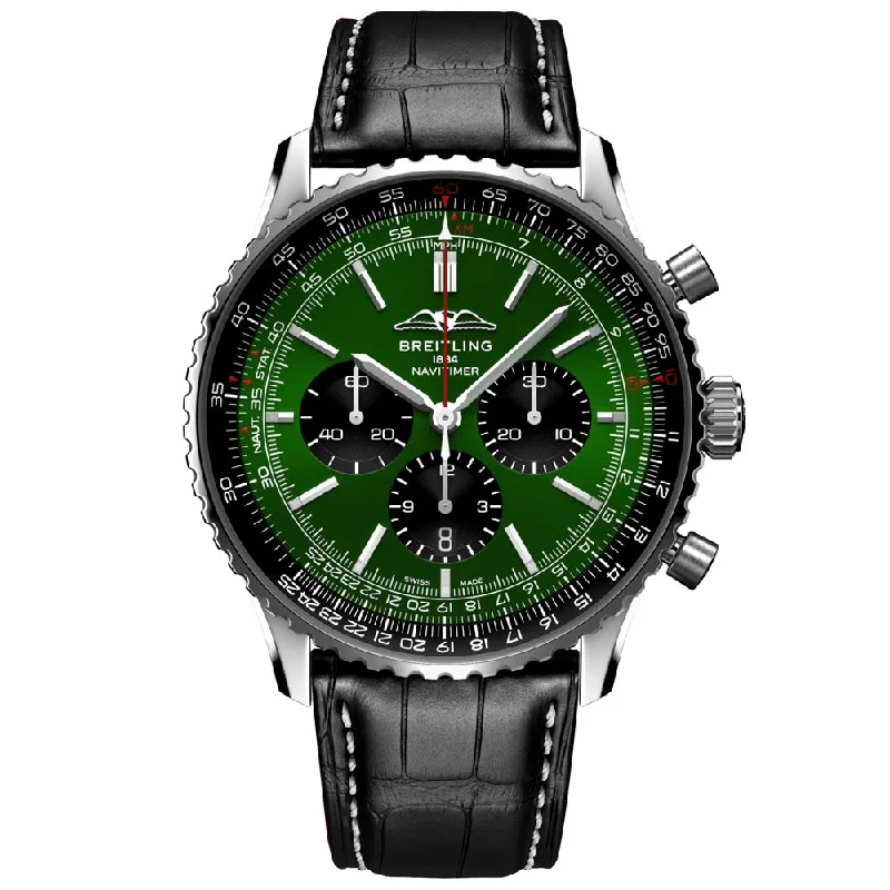 Women's Chronograph Watches for Law Enforcement-Breitling Navitimer B01 Chronograph 46mm Green Dial Automatic Gents Watch AB0137241L1P1