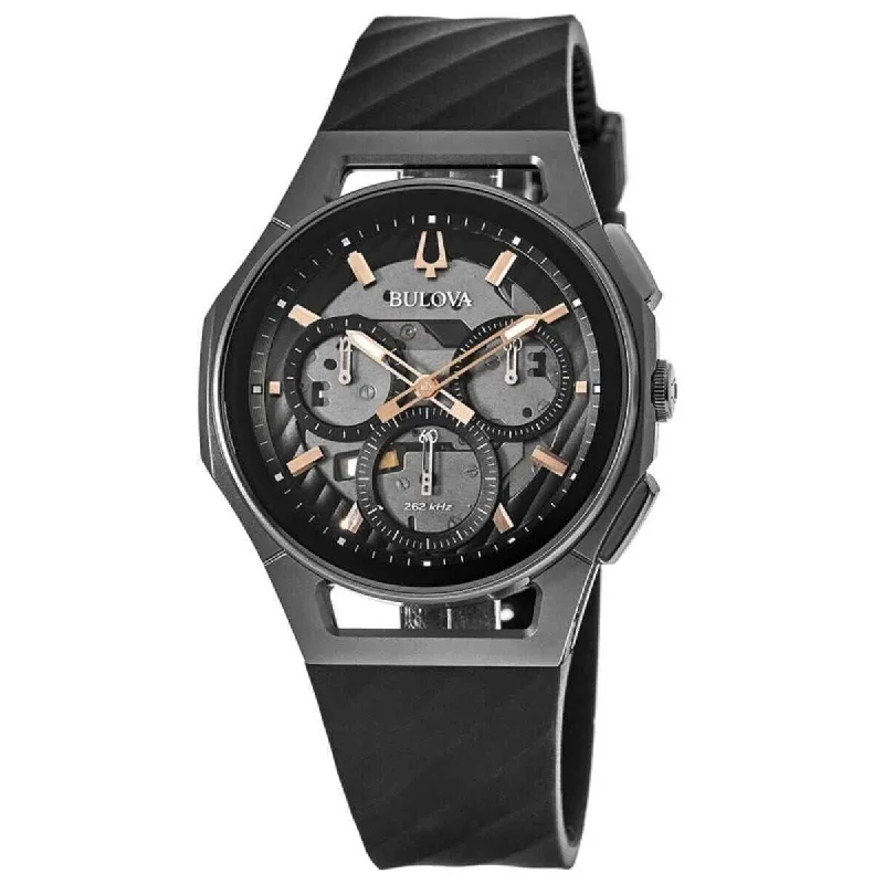 Men's Chronograph Watches for Birthday Gifts-Bulova Men's 98A162 Curv Chronograph Black Rubber Watch