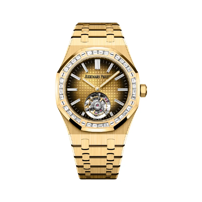 Men's Audemars Piguet Anniversary Style Watches-Audemars Piguet Royal Oak Flying Tourbillon 26730BA.ZZ.1320BA.01 Yellow Gold Diamond Bezel Smoked Yellow