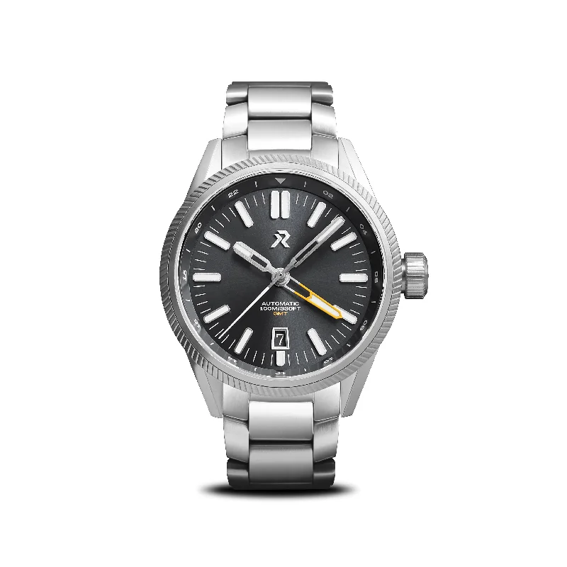 Men's Aviation Watches with Large Dial-Fortitude GMT-S - Silver Sunburst