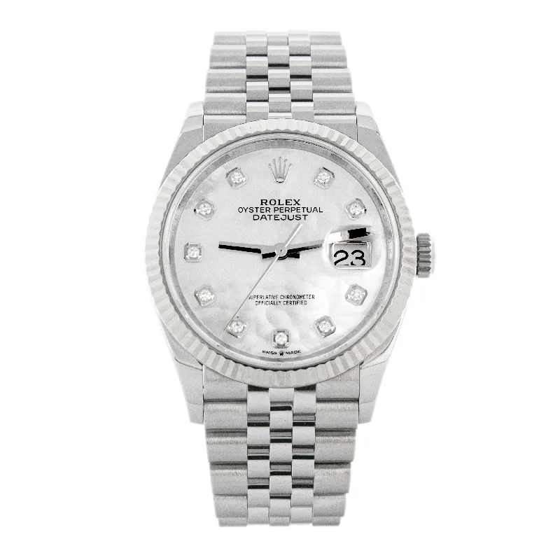 men's Rolex watches with bidirectional bezel -​Rolex Datejust 36 Stainless Steel MOP Dial Fluted Jubilee 36mm 126234 Full Set