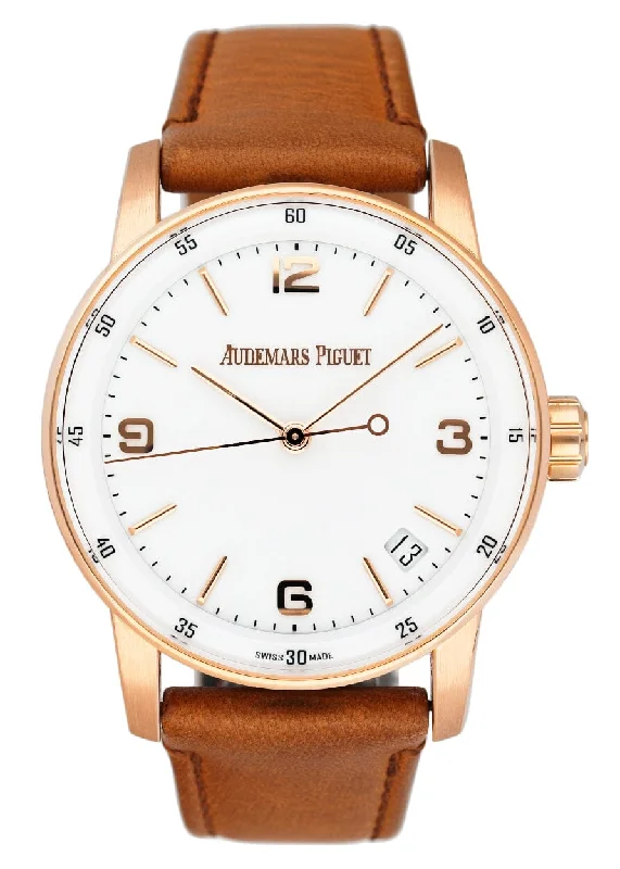 Men's Audemars Piguet Personalized Design Watches-Audemars Piguet Code 11.59 15210OR White Dial Rose Gold Mens Watch Papers