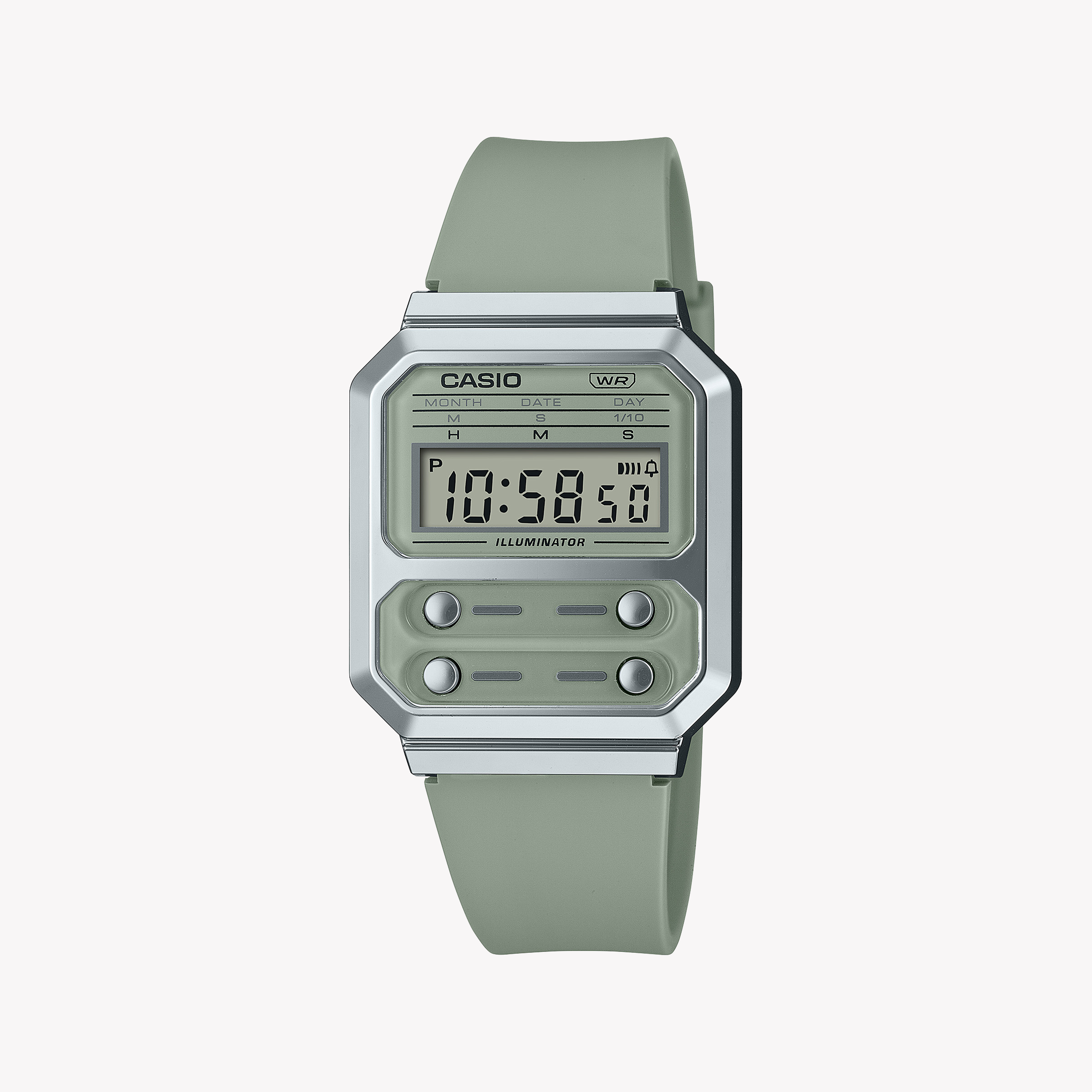 Men's Digital Watches with Countdown Timer-Casio Unisex Green Resin Watch, Vintage Style | A100WEF-3ADF