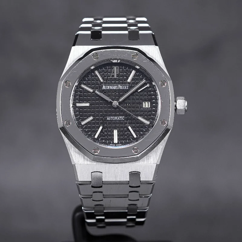 Men's Audemars Piguet Unique Shape Style Watches-ROYAL OAK 39MM 15300ST PLATINUM BEZEL BLACK DIAL LIMITED EDITION (2010)