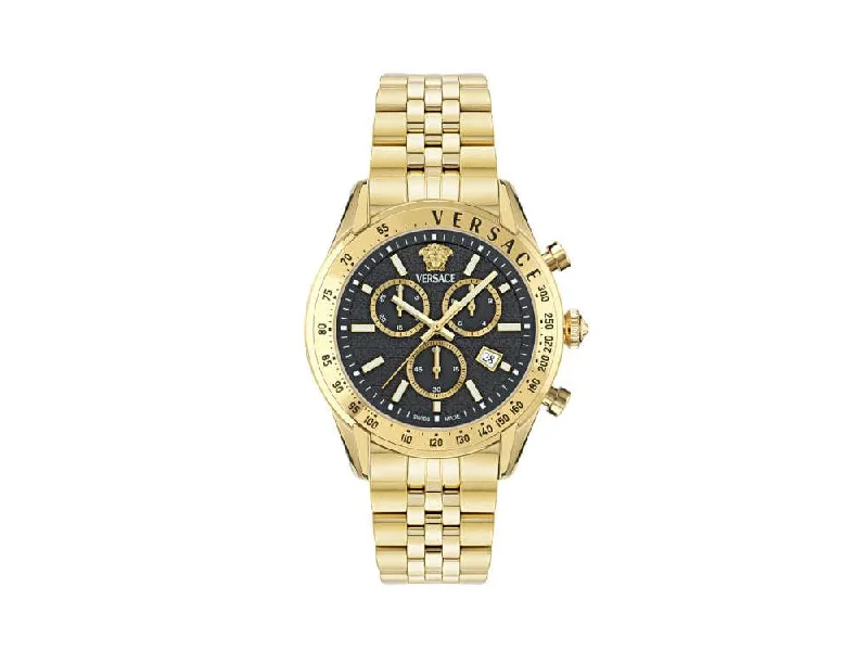 Men's Quartz Watches with Countdown Timer-Versace Chrono Master Quartz Watch, PVD Gold, Black, 44 mm, VE8R00624