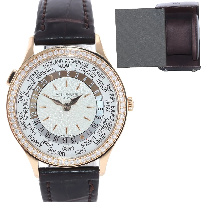 Women's Patek Philippe Luxury Watches for Sale-Patek Philippe World Time 7130R Rose Gold Diamond 36mm Watch Box