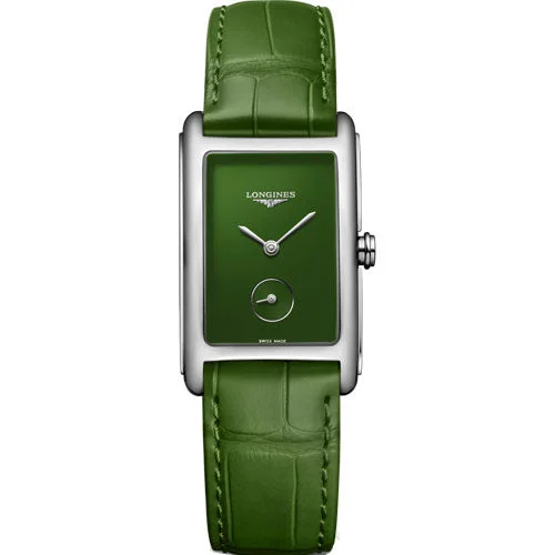 Women's Pilot Watches with Vintage Inspiration-Longines Dolcevita Green Lacquered Polished Dial Women 23.3mm