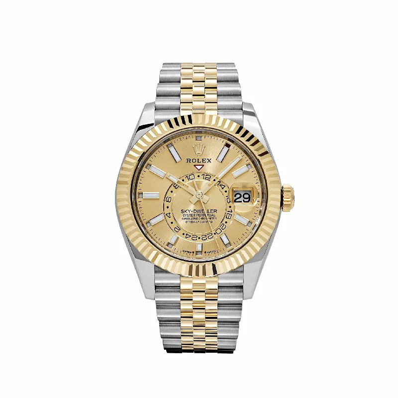 men's Rolex watches with green dials -​Rolex Sky-Dweller 336933 Stainless Steel Yellow Gold Jubilee Champagne Dial (2025)