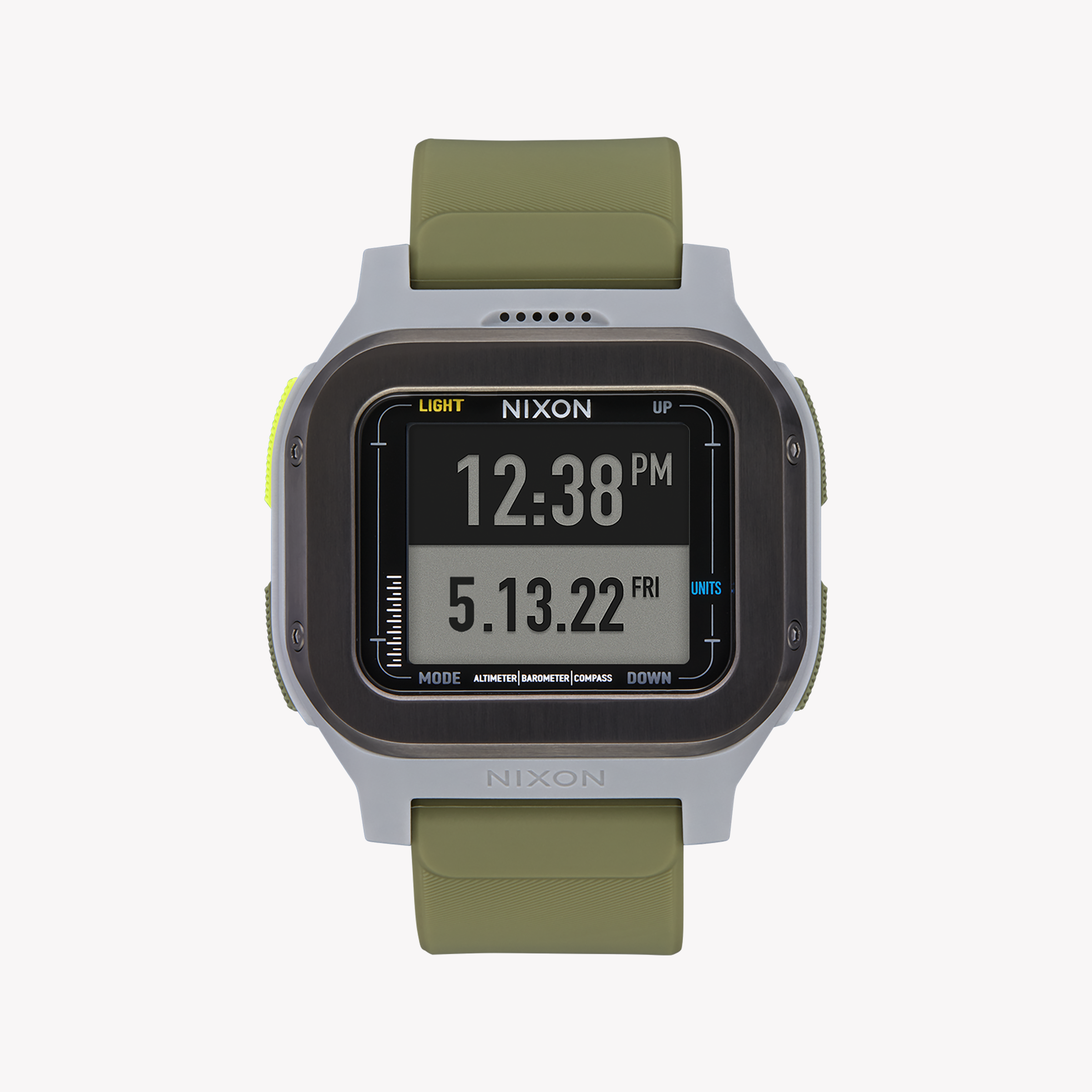 Men's Digital Watches with Special Edition-Nixon Men's Green Plastic Watch, Silver Silicone Band | A1324-2072