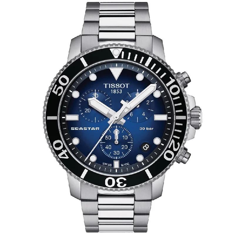 Women's Chronograph Watches for Humidity Monitoring-Tissot Seastar 1000 Chronograph 45.5mm Blue Dial Gents Quartz Watch T1204171104101