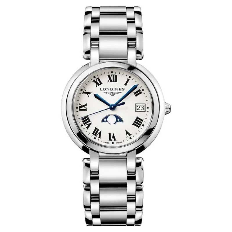 Women's Pilot Watches with Minimalist Style-Longines PrimaLuna Silver Dial Women 34mm