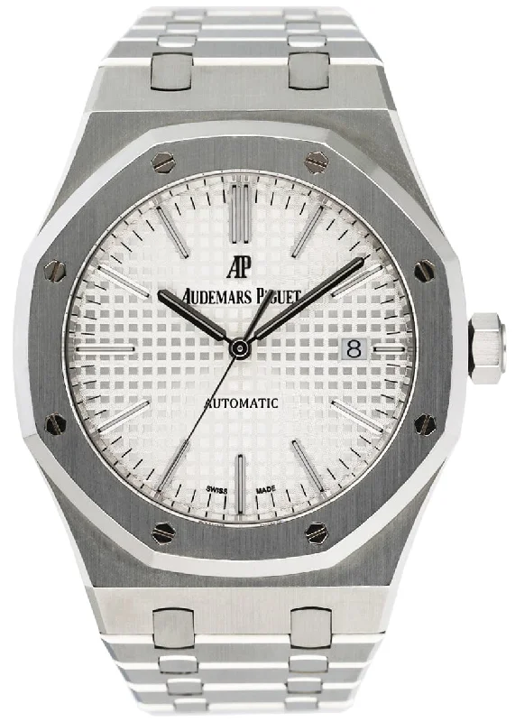 Men's Audemars Piguet Eco-Drive Design Watches-Audemars Piguet 15400ST White Dial  Steel Mens Watch Box Papers