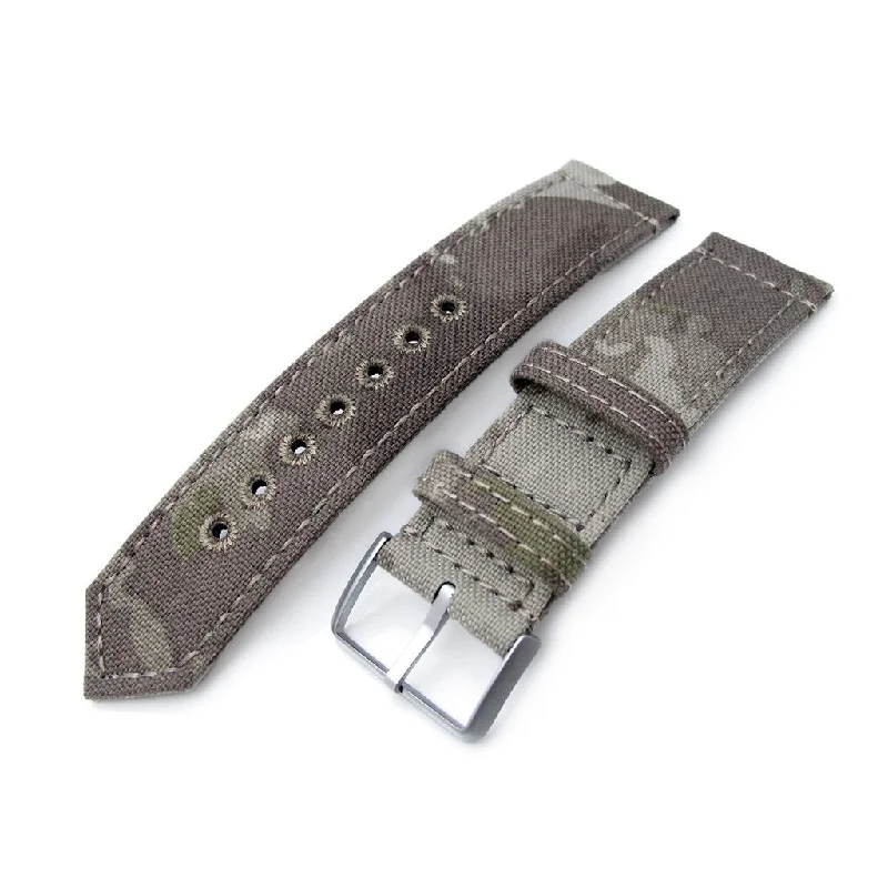 Men's Military Watches with Nuclear Response Teams-20mm or 22mm MiLTAT WW2 2-piece Light Grey Camouflage Nylon Armband with lockstitch round hole, Brushed
