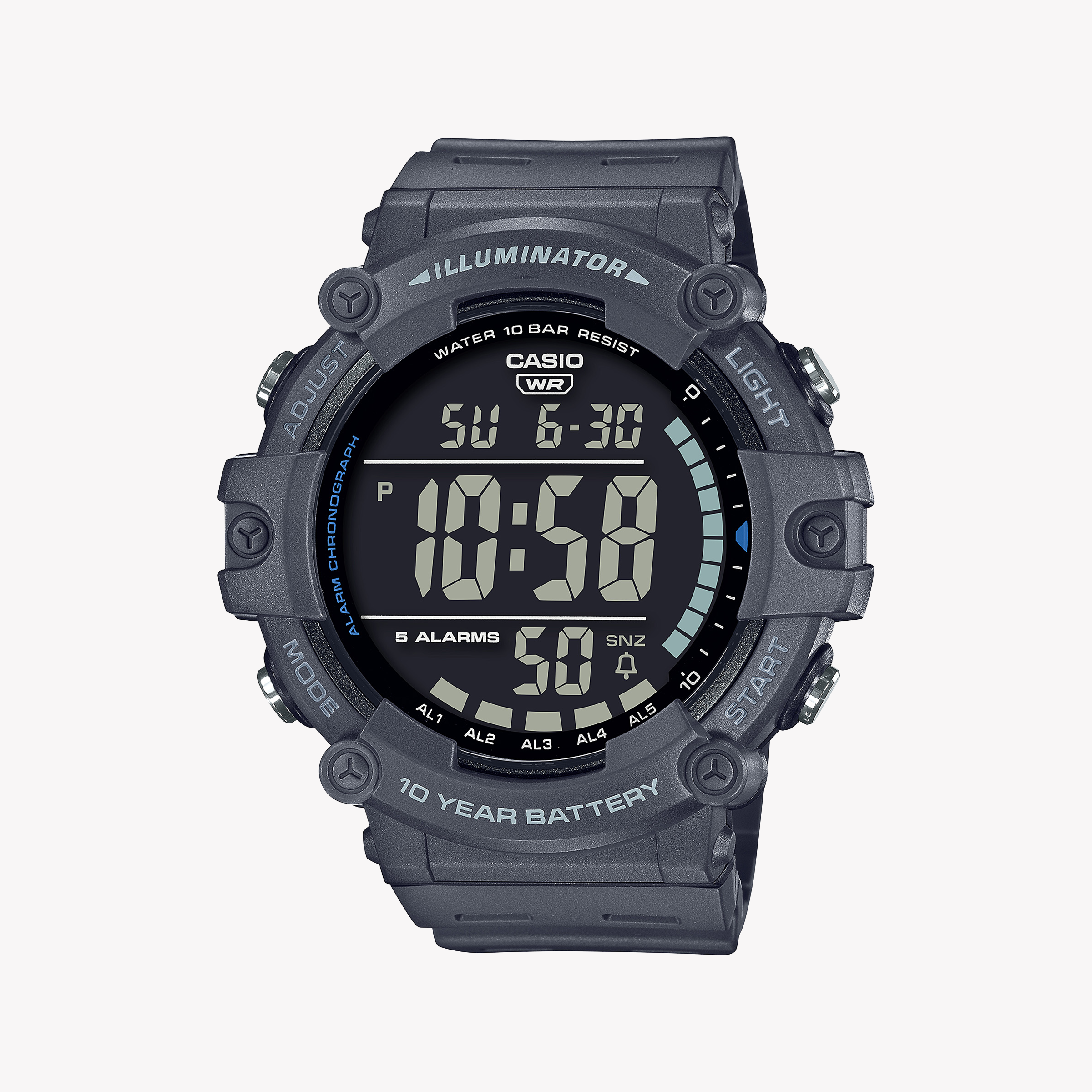 Men's Digital Watches with GPS Navigation-Casio Men's Gray Resin Watch, Digital Display | AE-1500WH-8BVDF