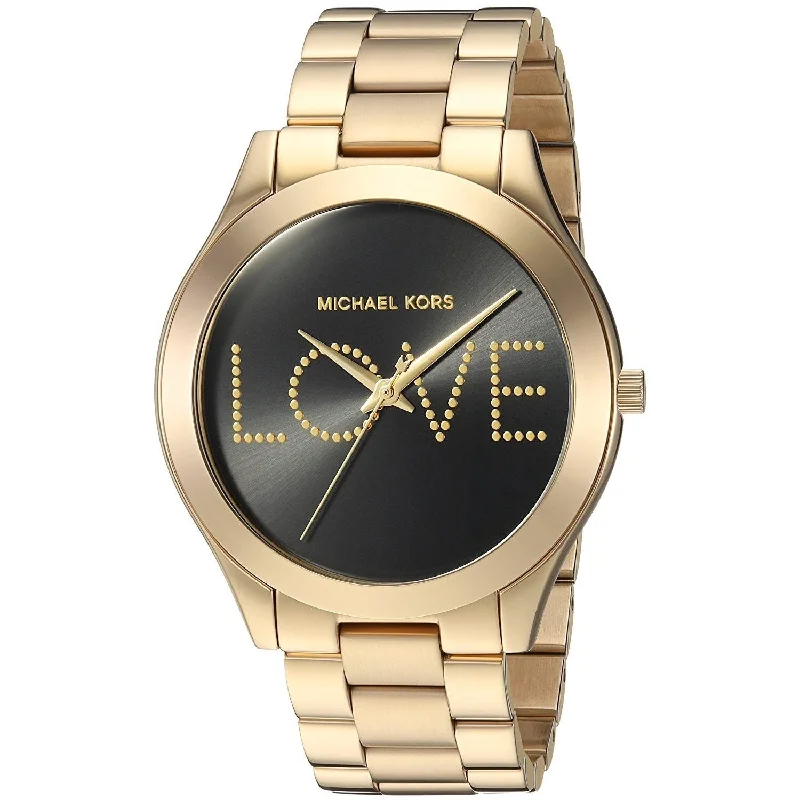 Women's Chronograph Watches for Temperature Monitoring-Michael Kors Women's MK3803 Slim Runway Love Crystal Gold-Tone Stainless Steel Watch