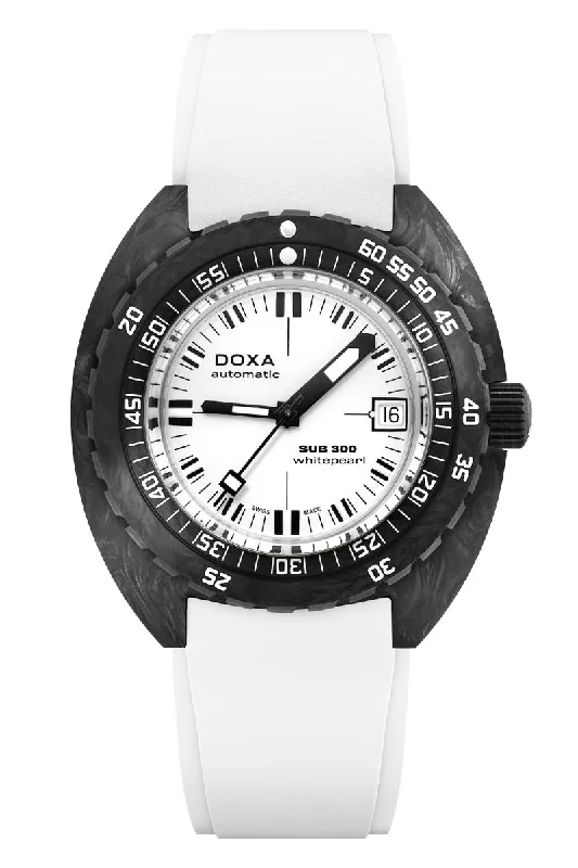 Men's Quartz Movement Design Dress Watches for Precision Timekeeping-Doxa Sub 300 Carbon Whitepearl 822.70.011.23