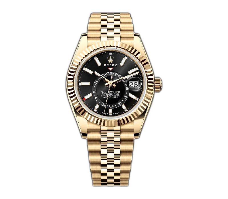 men's Rolex watches with stainless steel bands -​42mm Black Dial 18k Yellow Gold Jubilee
