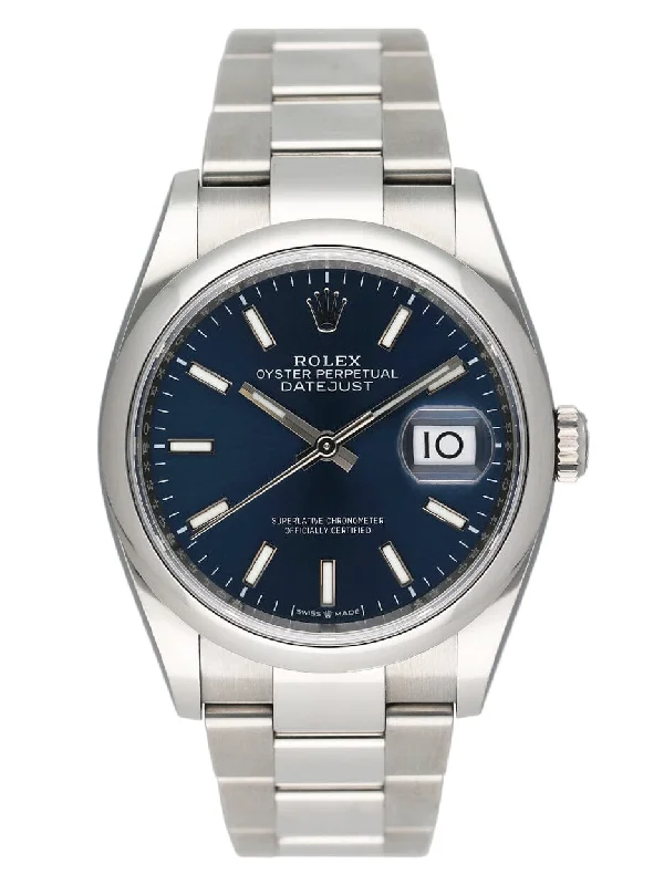 men's Rolex watches with aluminum bezel insert -Rolex Datejust 36 126200 Blue Dial Steel Mens Watch Box Papers