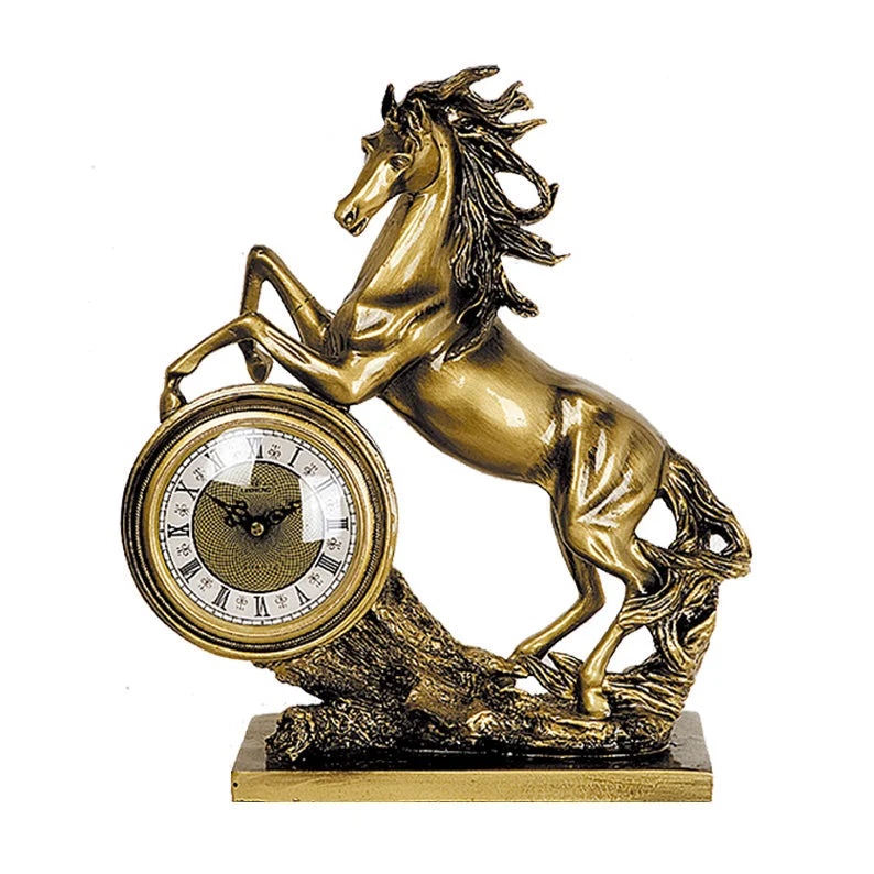 Hourglass Clocks for Timeless Design-Bronze like horse statue resin table clock 963BK (K)