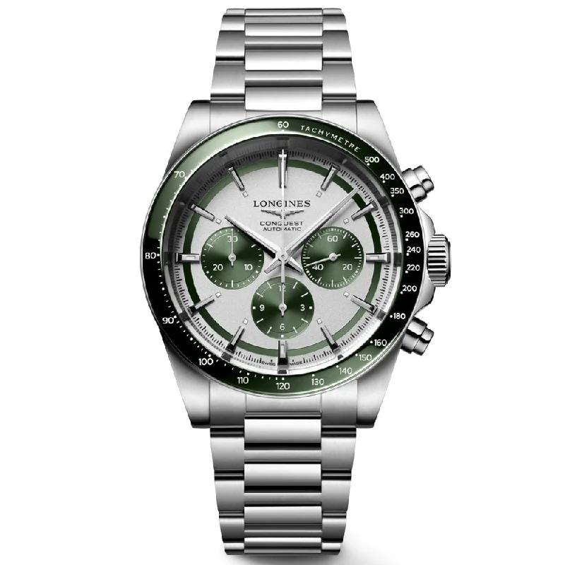 Women's Chronograph Watches for Timeless Style-Longines Conquest 42mm Silver Dial Automatic Chronograph Gents Watch L3.835.4.02.6