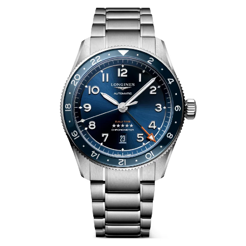 Women's Pilot Watches with Smart Features-Longines Spirit Zulu Time Sunray Blue Dial Men 42mm