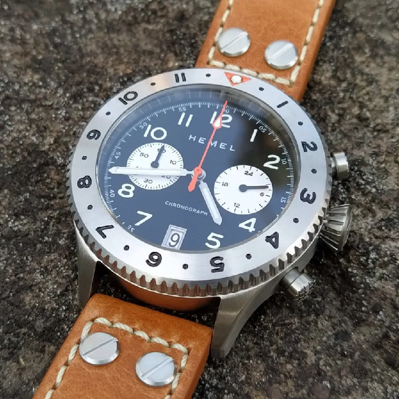 Women's Military Watches with Night Light-Hemel HFT20 Panda Date (VK64 Mechaquartz)