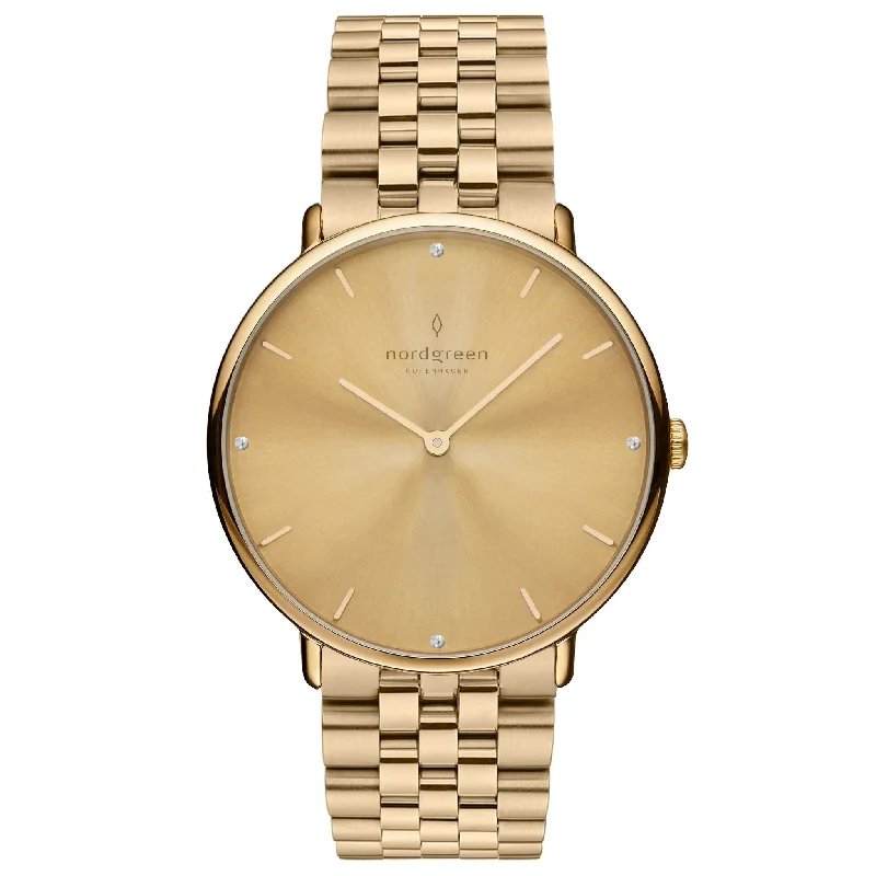 Men's Thick Case Style Dress Watches for Bold Statement-Nordgreen Native Gold Stainless Steel 28mm Gold Case Watch