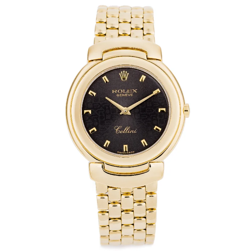 men's Rolex watches with tourbillon -​Rolex Cellini | REF. 6622/8 | Black Jubilee Dial | 33mm | 18k Yellow Gold | Box & Papers | 1998 | Rolex Service Papers - 2008