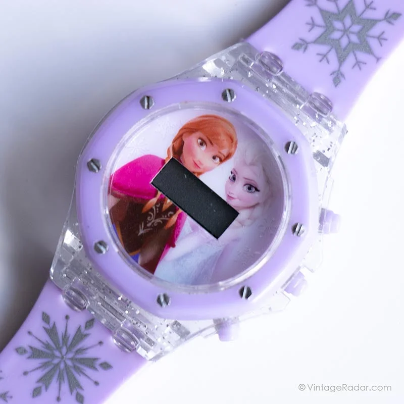 Women's Pilot Watches with Morse Code Feature-Vintage Purple Digital Disney Watch for Ladies | Elsa and Anna Watch