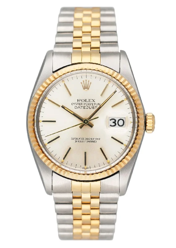 men's Rolex watches with hobnail dial -​Rolex Datejust 16013 Silver Dial Mens Watch Box Papers