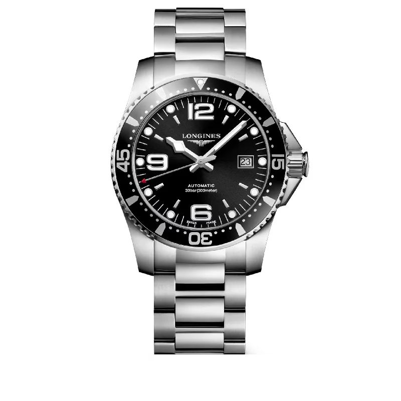 Women's Pilot Watches for Mountain Climbing-Longines Hydroconquest Sunray Black Dial Men 41mm