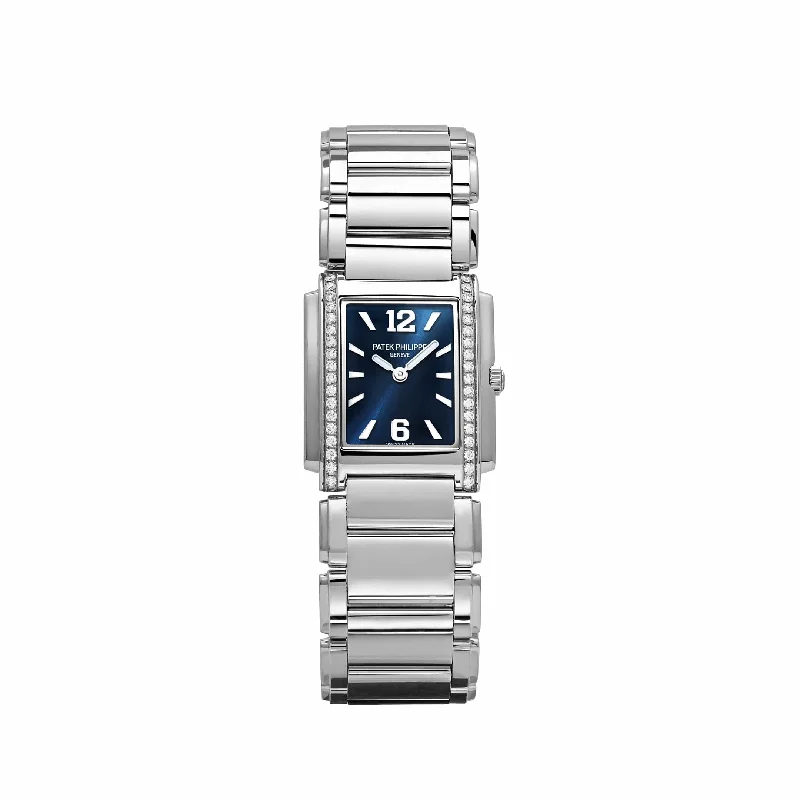 Men's Patek Philippe Watches with Thermometer Function-Patek Philippe Twenty-4 4910/1200A-001 'Ladies' Quartz Blue Dial Diamond Bezel
