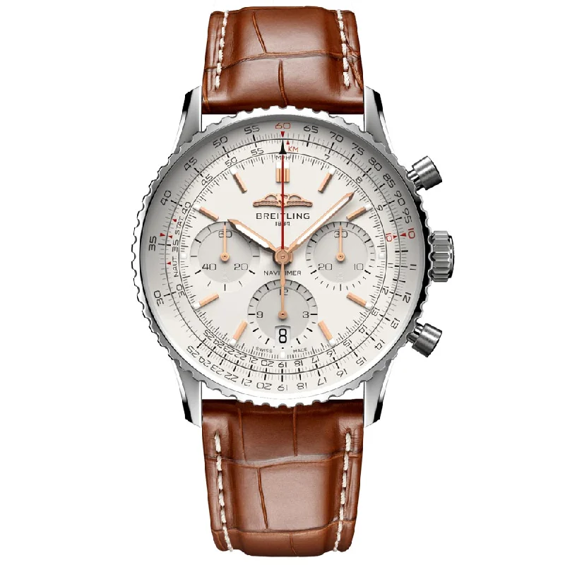 Women's Chronograph Watches with Advanced Navigation-Breitling Navitimer B01 Chronograph 41mm White Dial Automatic Gents Watch AB0139211G1P1