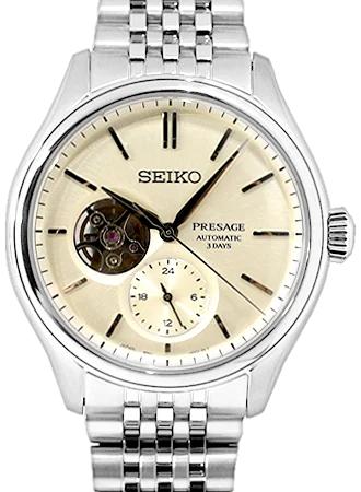 Men's Seiko Automatic Watches-Presage Classic Series Open-Heart Cream Ref. SARJ007