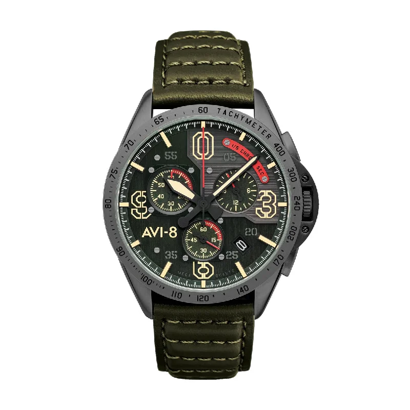 Men's Chronograph Watches with Thermometer Function-P-51 Mustang Blakeslee Chronograph Leaf Green AV-4077-05