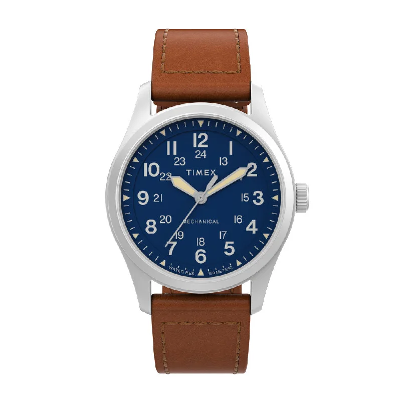 Military Style Watches for Men Online-North Field Post Mechanical Hand-wound 38mm Leather Band