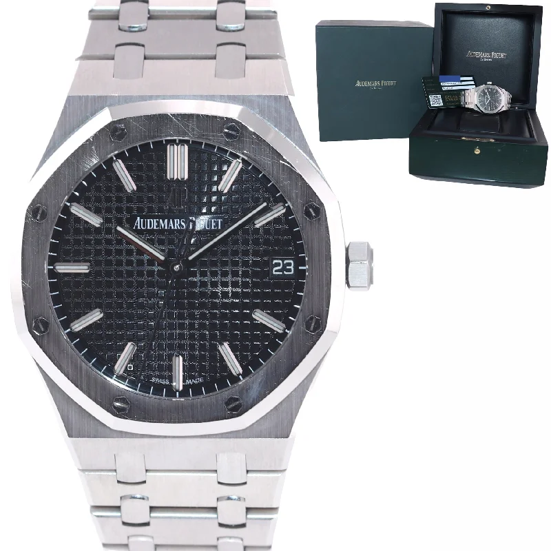 Women's Audemars Piguet Retro Style Watches-PAPERS 2020 Audemars Piguet Royal Oak Steel Black Watch 15500ST.OO.1220ST.03
