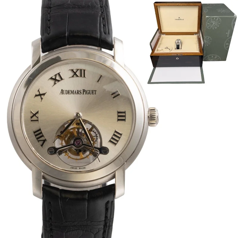 Women's Audemars Piguet Large Size Style Watches-Audemars Piguet Jules Tourbillon 18k White Gold Silver Dial 41mm Watch 26561BC