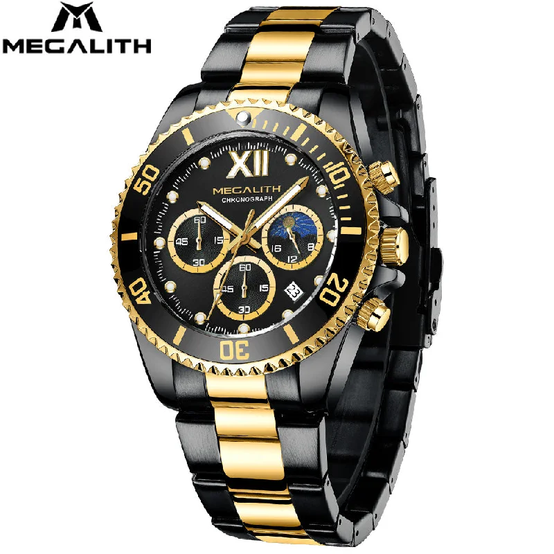 Men's Chronograph Watches with Advanced Materials-Chronograph Watch | Solid Steel | Megalith 8289M