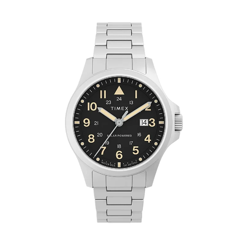 Men's Military Watches with Traditional Dance Performances-Expedition North Field Solar Date 41mm Stainless Steel Band
