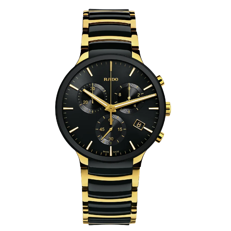 Men's Chronograph Watches with Thermometer Function-Rado Centrix Black Dial R30134162 Watch for Men
