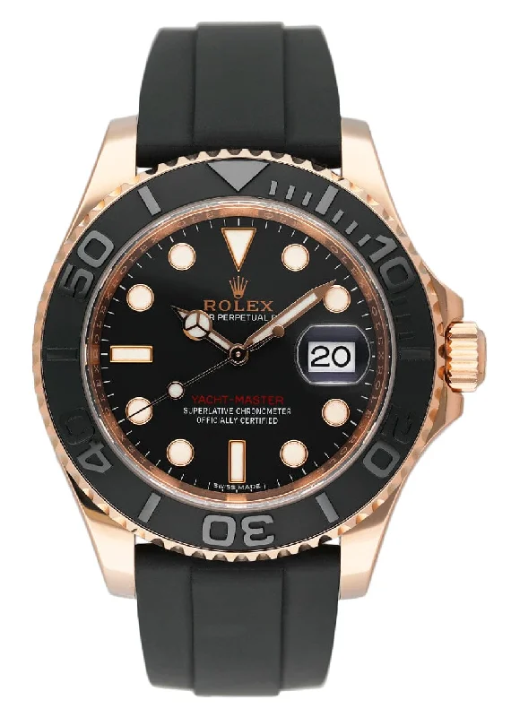 men's Rolex watches with mother-of-pearl dial -​Rolex Yacht-Master 116655 Black Dial 18K Rose Gold Mens Watch Box Papers