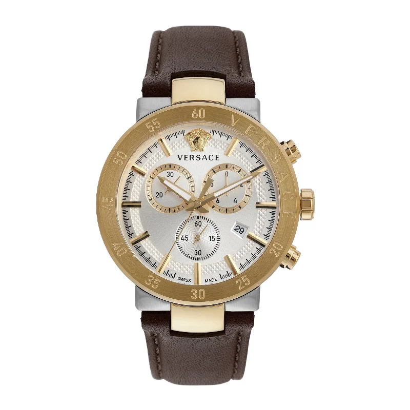 Women's Chronograph Watches for Technological Innovation-Versace White Dial Chrono Quartz Analog Men Watch