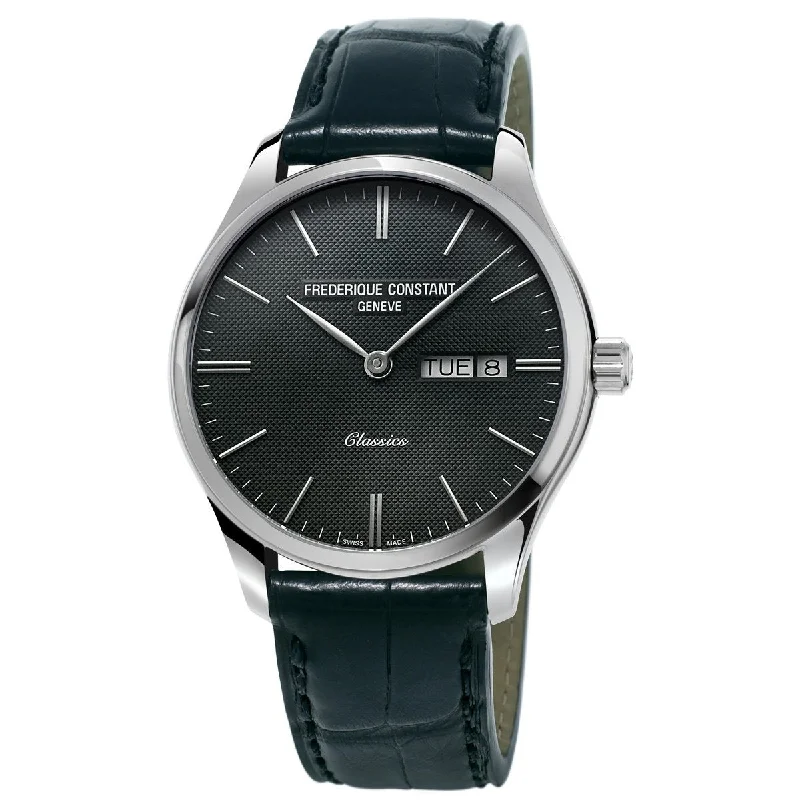 Men's Chronograph Watches with Countdown Timer-Frederique Constant Men's FC-225GT5B6 Classics Black Leather Watch